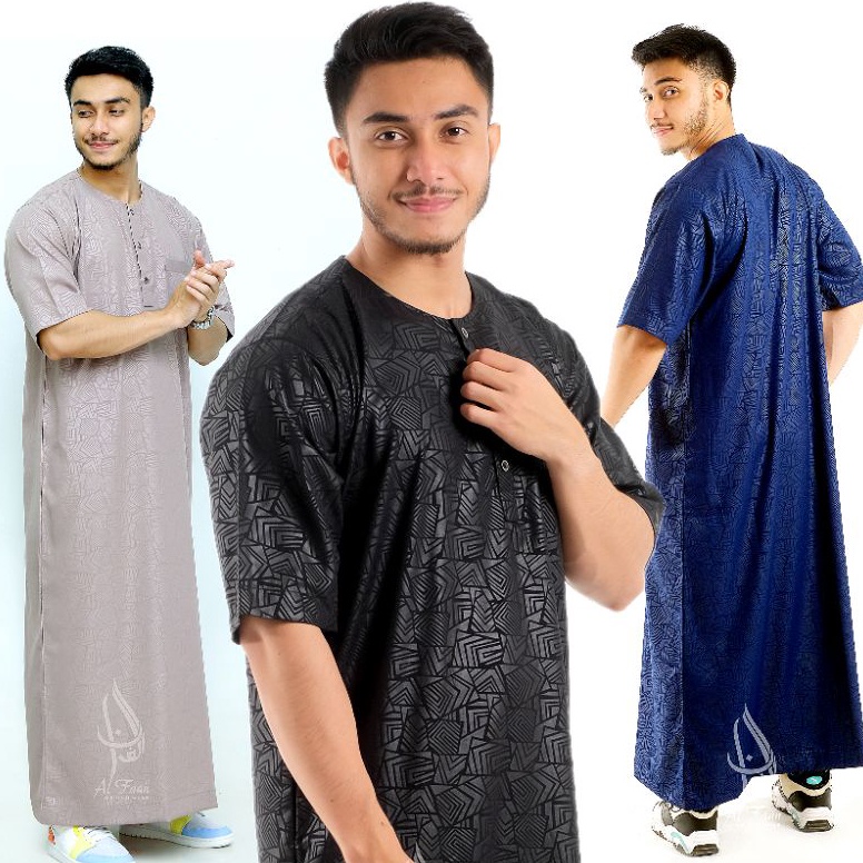 New Trend8e8Ds Gamis Jubah Pria Muslim Gamis Jubah Pria Lengan Pendek Motif emboss  PD004 AL FAAN S-