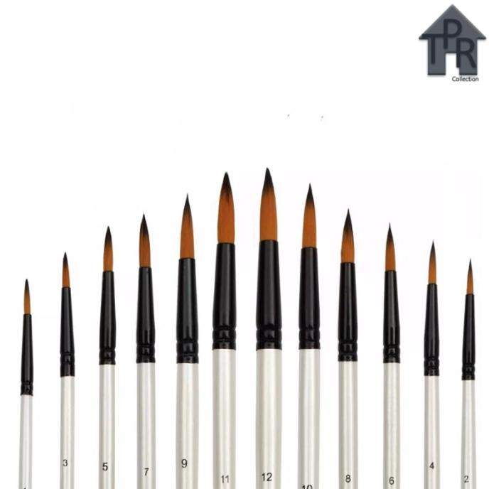 

Set Kuas Lukis Lancip / Artist Paint Brush Round Tips - 12Pcs. Kualitas Premium