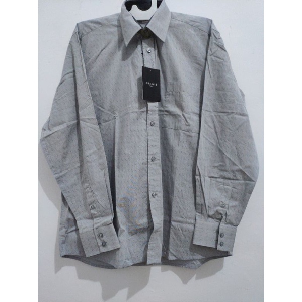 Kemeja Aramis Paris Slim Fit Abu Motif Size Jumbo Tangan Panjang Cowok Pria New