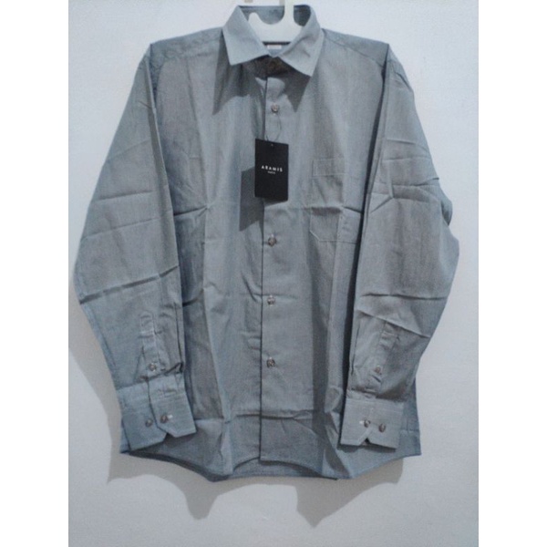 Kemeja Aramis Paris Slim Fit Abu Motif Size Jumbo Tangan Panjang Cowok Pria New