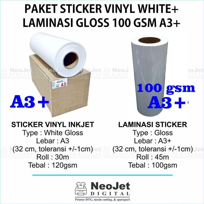 

Paket Sticker Stiker Vinyl Inkjet White Putih Laminasi Glossy A3+