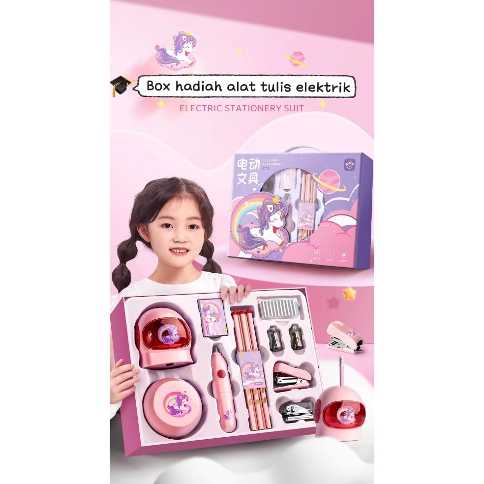 

Model Terkini￣Electric Stationery Set / Set Alat Tulis Elektrik Rautan Penghapus Vacuum Pensil 11 In 1