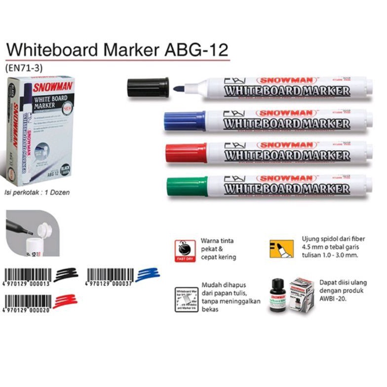 

Paling popular Spidol Whiteboard Marker Snowman ABG - 12 / (1pak/12pcs) 53