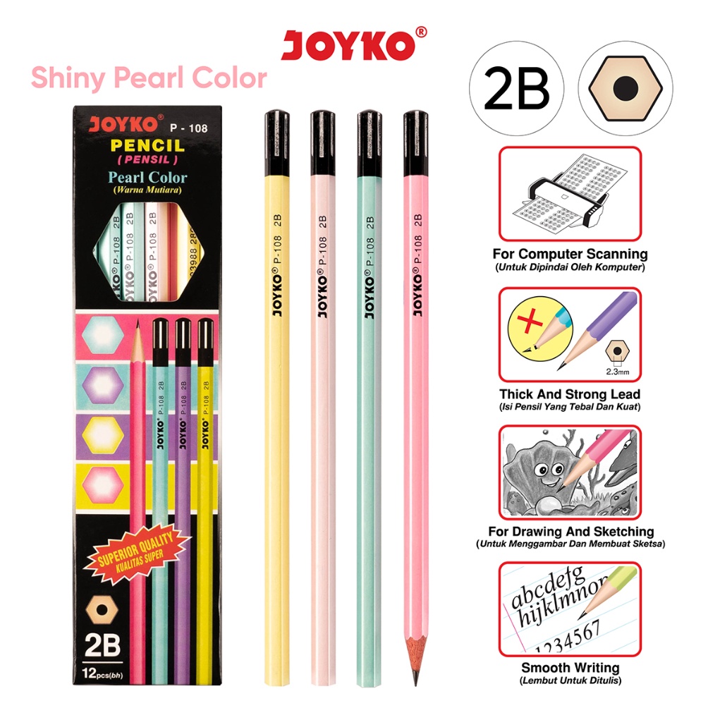 

35 Pencil Pensil Joyko P-108 2B Pearl 1 BOX 12 PCS 35