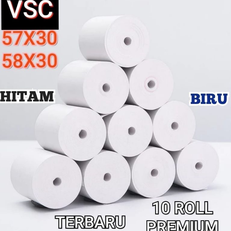 

❀ 10 ROLL KERTAS THERMAL STRUK VSC 57X30 58X30 MINI PRINTER BLUETHOOTH 58MM ☋Model Terkini