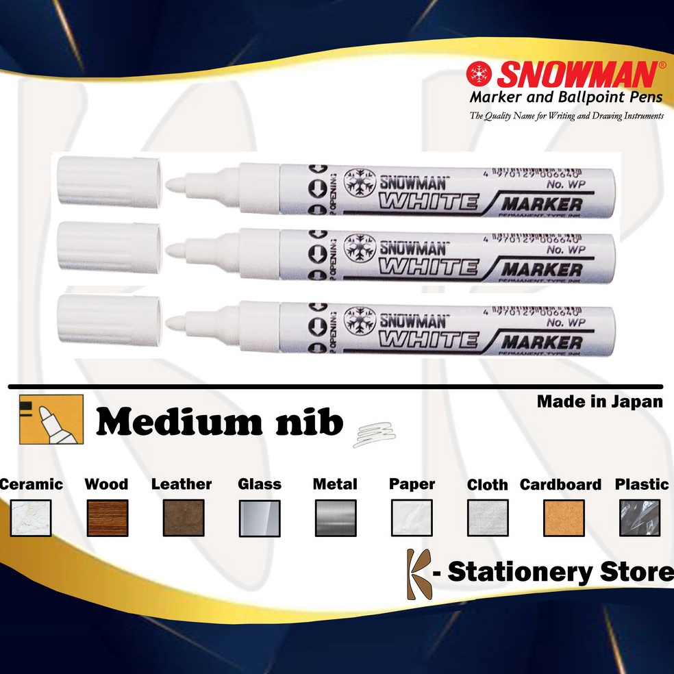 

Terkini・Spidol Cat Permanent WHITE / PUTIH – Original Snowman Paint Marker – MEDIUM (WP) – untuk Logam, Kayu, Kaca, Plastik, Kulit, Karet, Keramik, Kain, Kertas, dll.