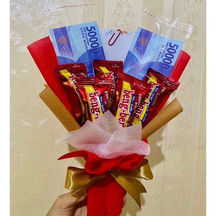 

QMGH5179 STAR Buket bengbeng mini dan 2 slot uang kosong bouquet uang coklat kain spunbond hampers THR