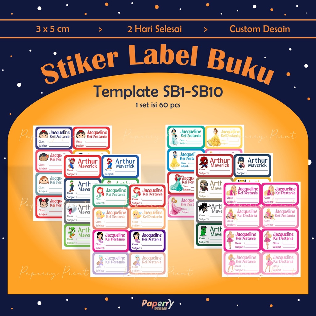 

[Template SB1-SB10] Stiker Label Buku / Stiker Label Buku Custom / Stiker Nama Buku / Stiker Custom Nama Buku Sekolah / Stiker Buku Pelajaran / Stiker Label Nama / Stiker Label Nama Anak / Stiker Label Nama Custom