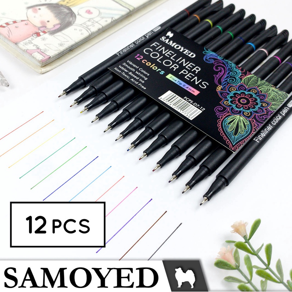 

Serba Murah Pulpen / Pena / Spidol Gambar Warna / Drawing / Fineliner Color Pen Set 12 Warna / Colors Samoyed FCPS-D7-12 04M