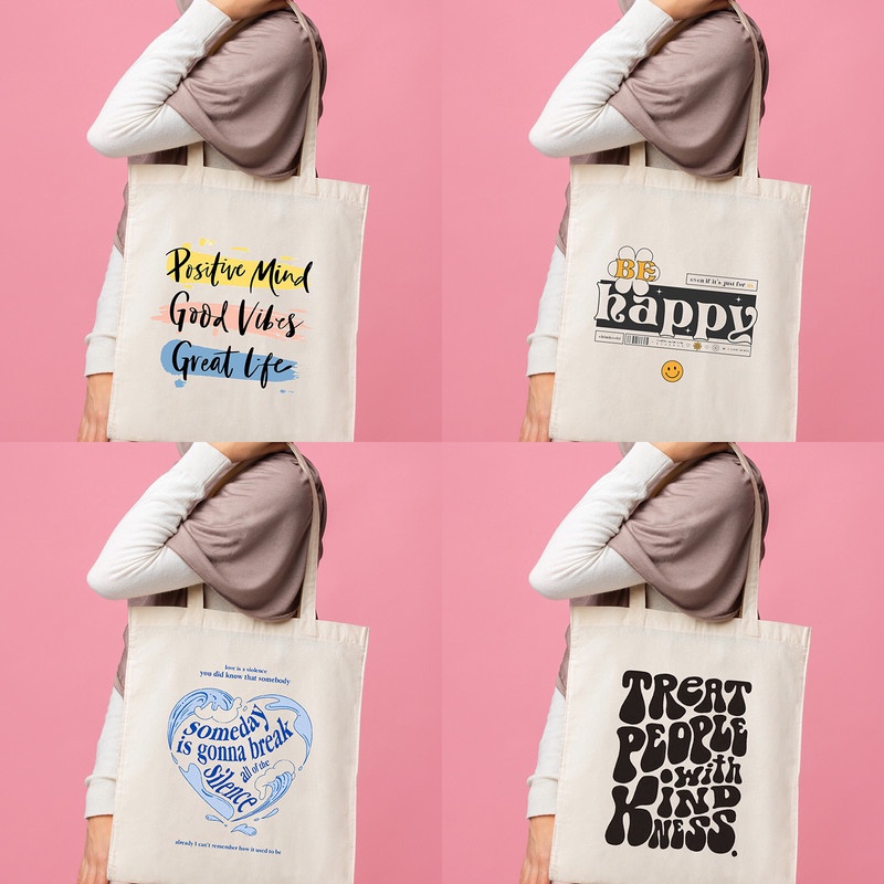 CUCI GUDANG Tote Bag Totebag Blacu Unisex Estetik Motif Kata Kata Motivasi Quotes 1