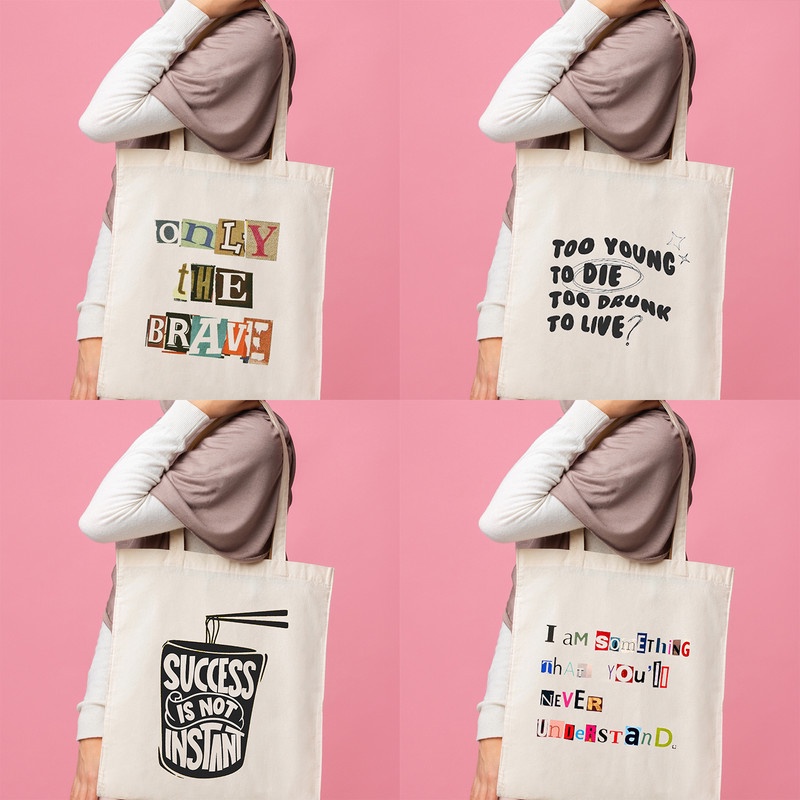 MURAH TOTE BAG TOTEBAG BLACU UNISEX ESTETIK MOTIF KATA KATA MOTIVASI QUOTES 1