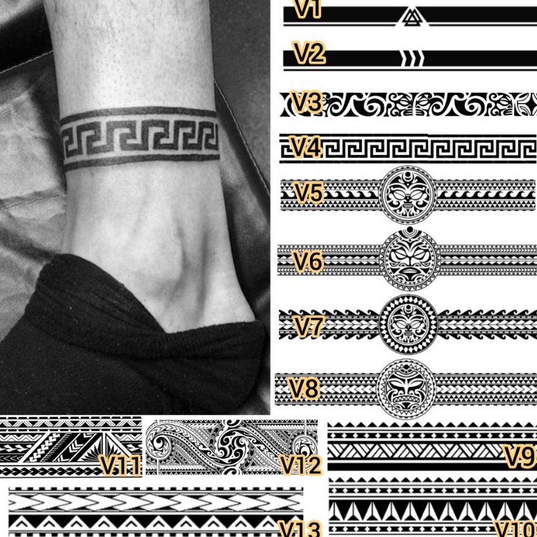 HRR-78 Tato Temporer Tato tribal gelang tato gelang kaki dan tangan Stiker Tato Minimalis - V Musim 