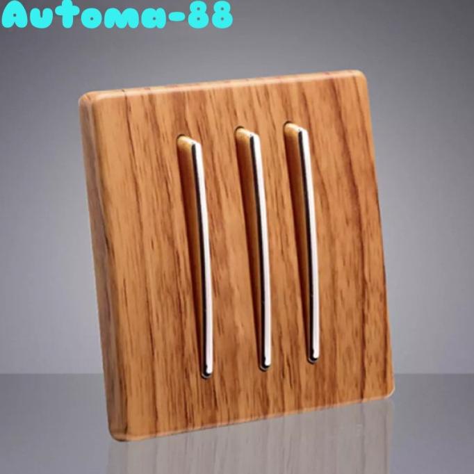 Saklar Dinding hotel rumah 3 gang 2 arah motif kayu bukan schneider