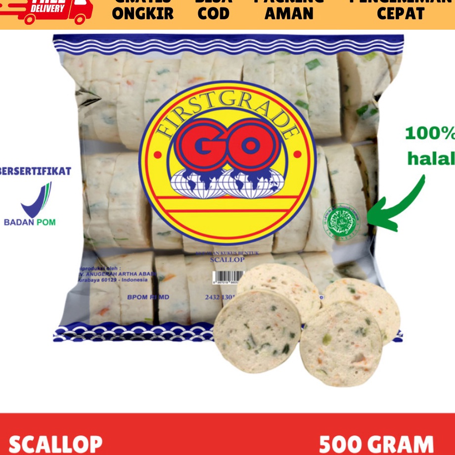 

VZQT0033 [FROZEN FOOD GO] SCALLOP / SCALLOB IKAN ISI 40 (500GR) MAKANAN INSTAN BAKSO|SOSIS|NUGGET BPOM HALAL