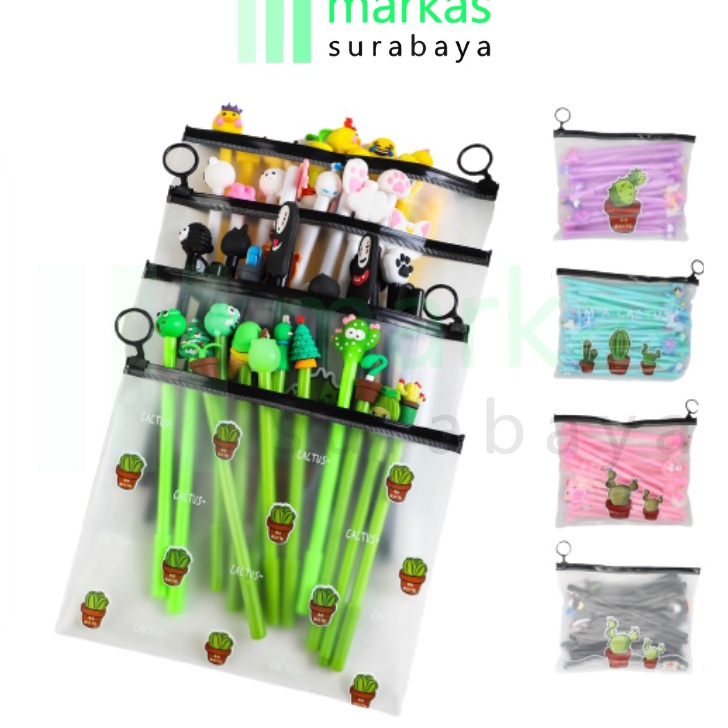 

NZHS4047 9.9 BRANDS FESTIVAL MARKAS HL0078 Pena Karakter Set Pouch Isi 20 Pcs Tempat Pensil Transparan Zipper Bag