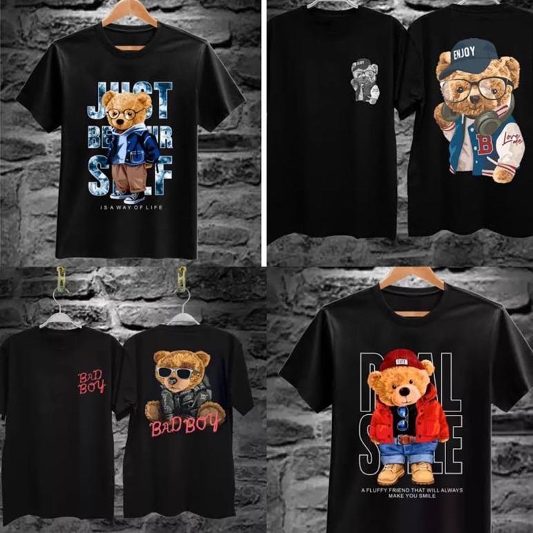 Terbaik Kaos Tshirt Teddy Bear Series Hitam Distro