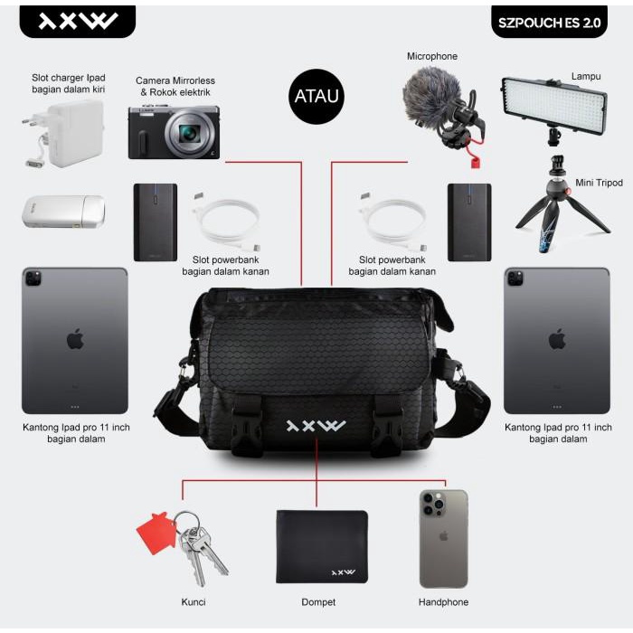 TERLARIS TAS SELEMPANG KAMERA IPAD PRO 11 WATERPROOF THE X WOOF MCAM1