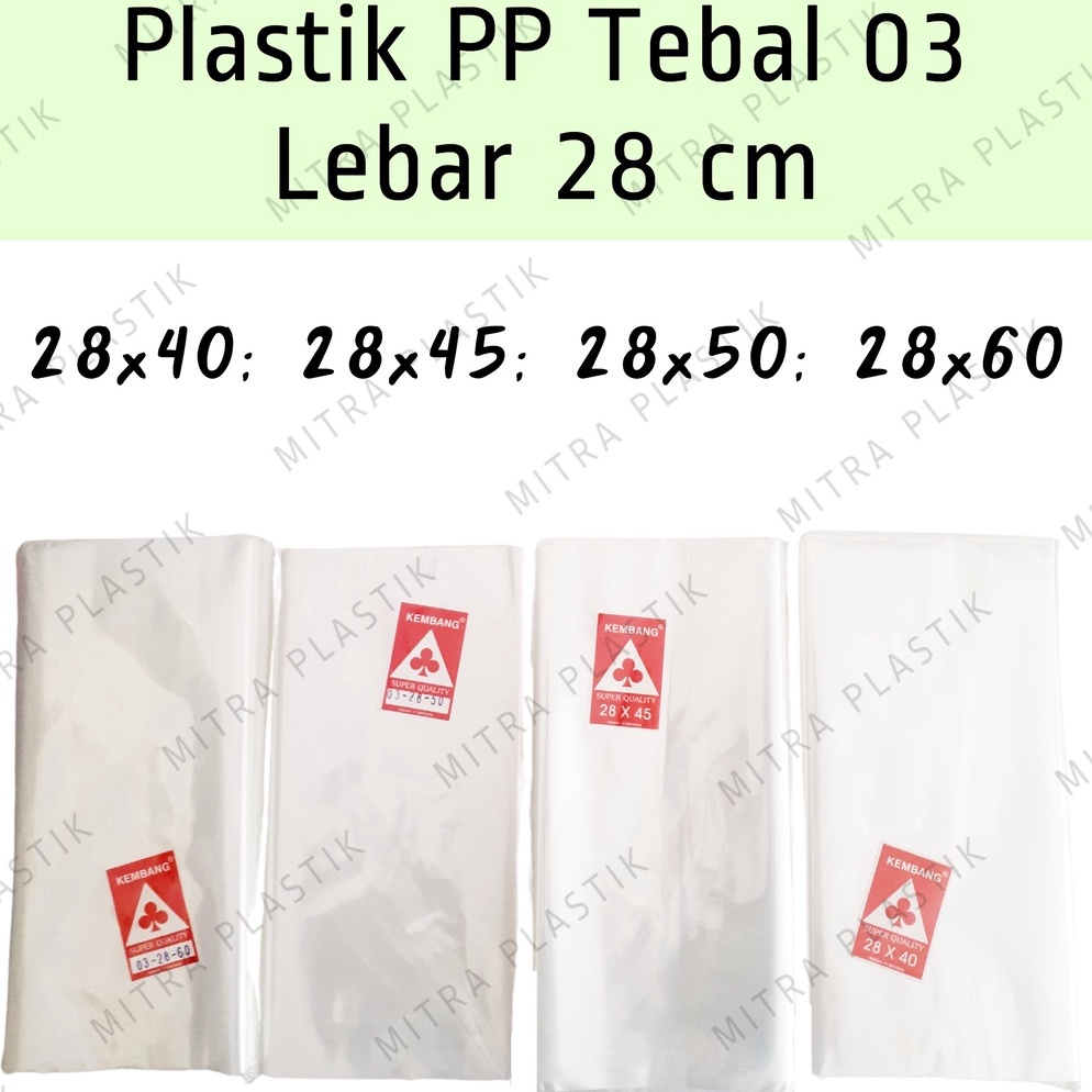

ORTG-70 Plastik PP Lebar 28 Tebal 03 28x40 28x45 28x50 28x60 Kantong Plastik Bening Transparan NGB
