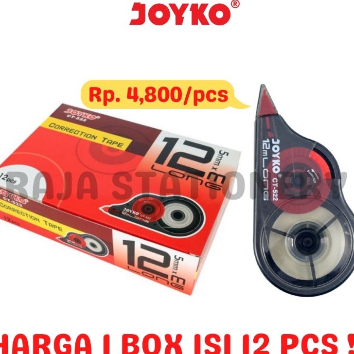 

➯Ready stock➨ JOYKO CORRECTION TAPE 12M CT522 TIPEX KERTAS JOYKO TIPX TIP X CT-522 1 BOX [12PCS] D54