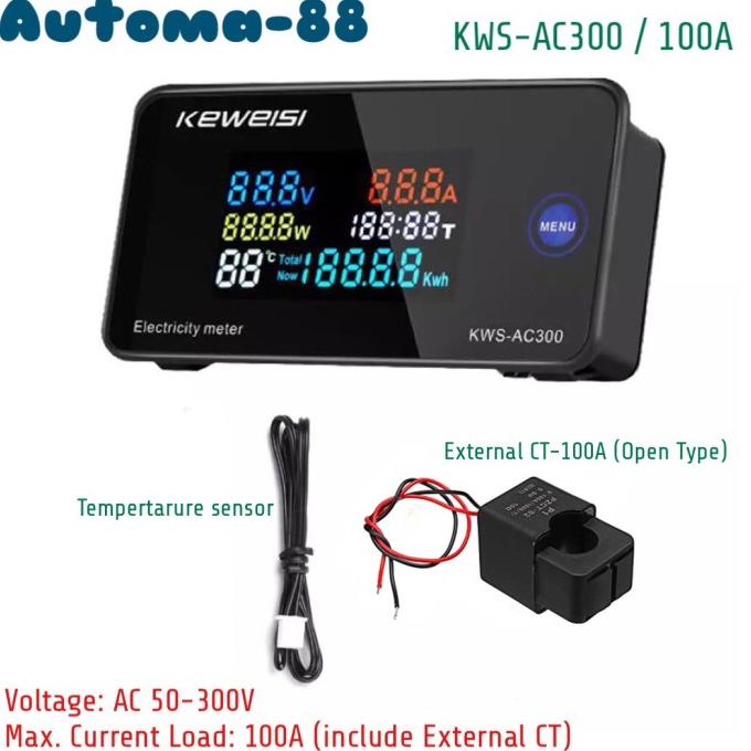 Keweisi KWS AC300 100A AC 50-300V Watt Volt Ampere KWH Energy Meter