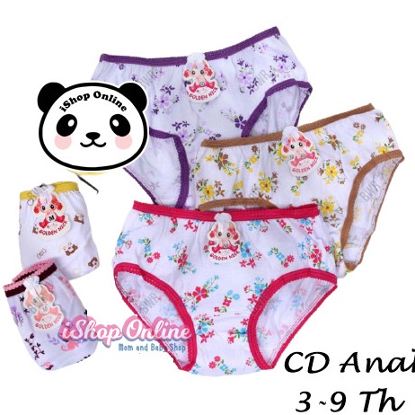 3Pcs CD Putih anak cewek motif - XL