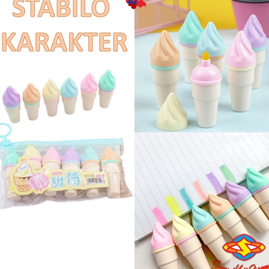 

MWKR3693 Stok terbaru SMS HighLighter Es Krim Cone 1 Set 6 Pcs Free Pouch Highliter Es Krim Cone Stationery Lucu Unik Penanda Buku Warna Warni Kado Viral Termurah