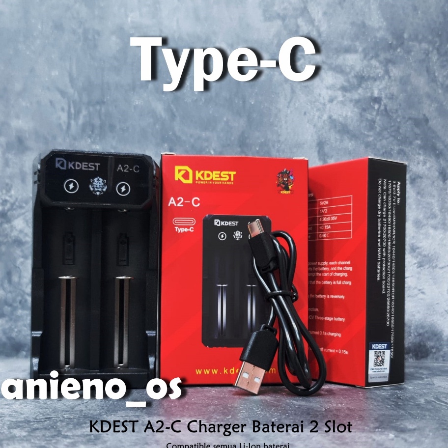 CXMB4550 11.11 Charger KDEST A2-C Type C ORIGINAL Fast Charger 18650 - 21700 Casan Batre 2 slot 2A -