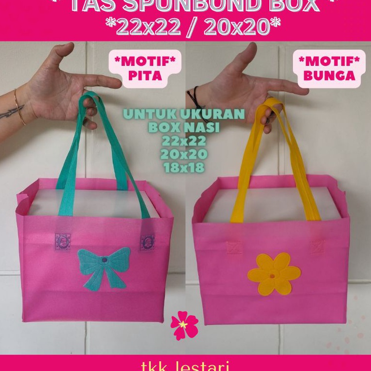 

46 Tas Spunbond box 22x22 20x20 18x18 (harga 1lusin ) motif bunga dan pita / tas spunbond motif / tas spunbond box nasi / tas spunbond kotak nasi / tas kue / tas hampers / tas box nasi / goodie bag / tas souvenir Hot Sale ̿̿