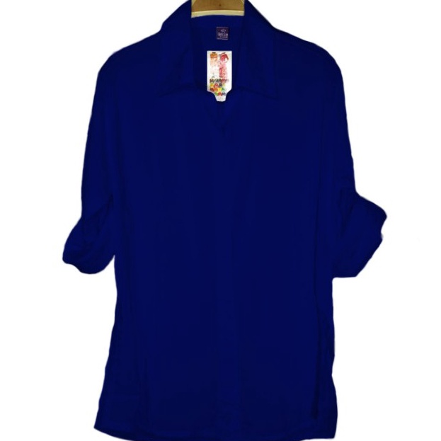 Kemeja Atasan Wanita BASIC POLOS Katun Rayon Adem Warna BIRU NAVY TUA - XXXL