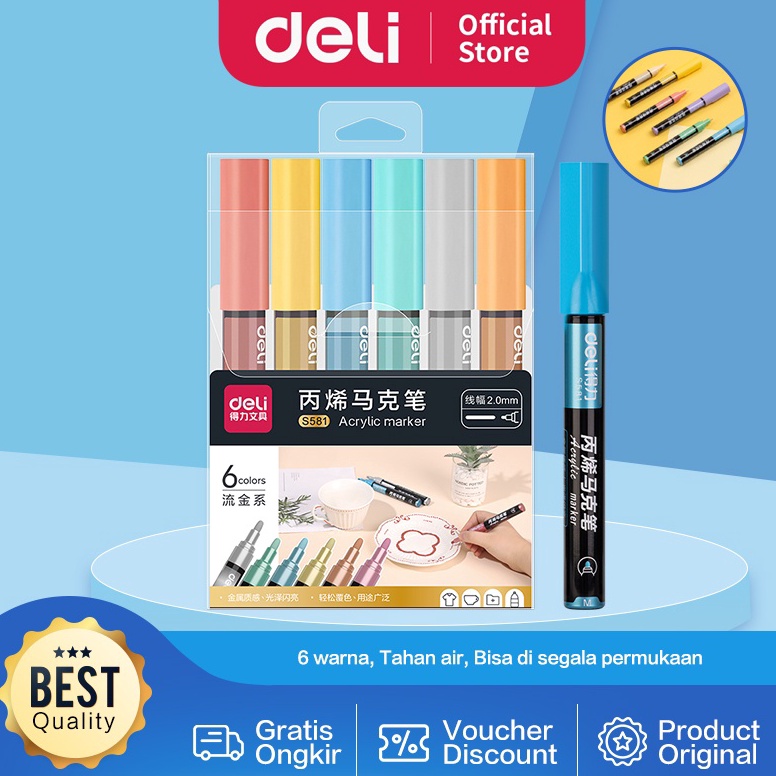 

Sale Deli Acrylic Marker / Spidol Akrilik Papan Tulis / Kaca 6 Warna Pastel atau Metalik Anti Air S58X D7C