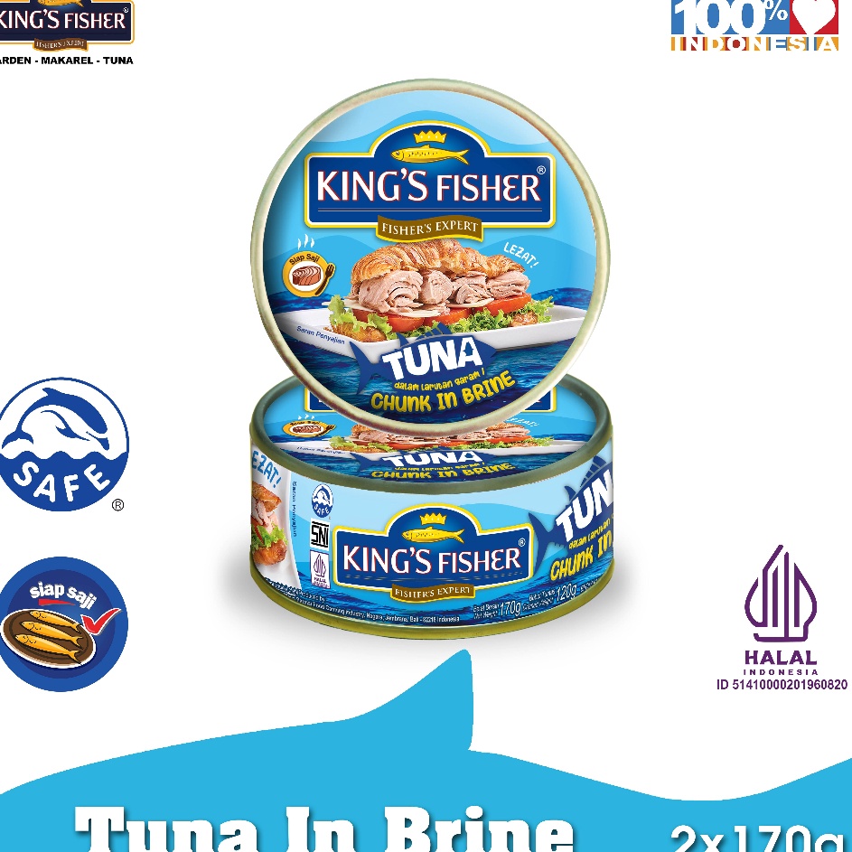

TTXZ3763 (C6369] King's Fisher Paket 2 pcs Tuna dalam Air Garam Tuna in Brine Daging Makanan Kaleng 170 gr