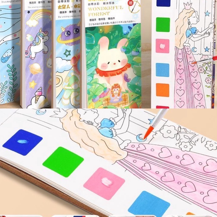 

✰Ready Stok➤ ✿ Buku Gambar Lukis Anak ✿ Cat Air Buku Cat Mewarnai Watercolour Painting - Buku Gambar Anak Lukisan air/buku mewarnai anak-anak/buku cat air diy/handmade portabel/buku catatan panjang TK/pena cat air I46 ⋆