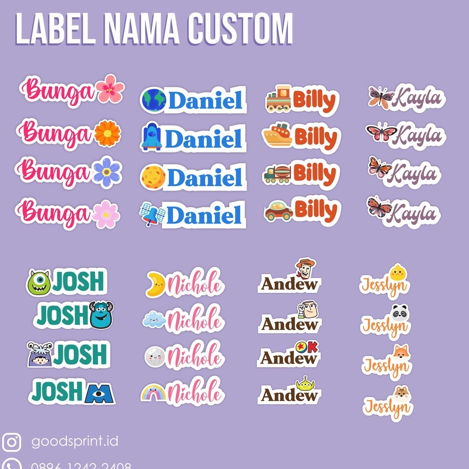 

✵Laris✢➧ STIKER LABEL NAMA ANAK CUSTOM WATERPROOF LABEL NAMA CUSTOM Y50 ❅