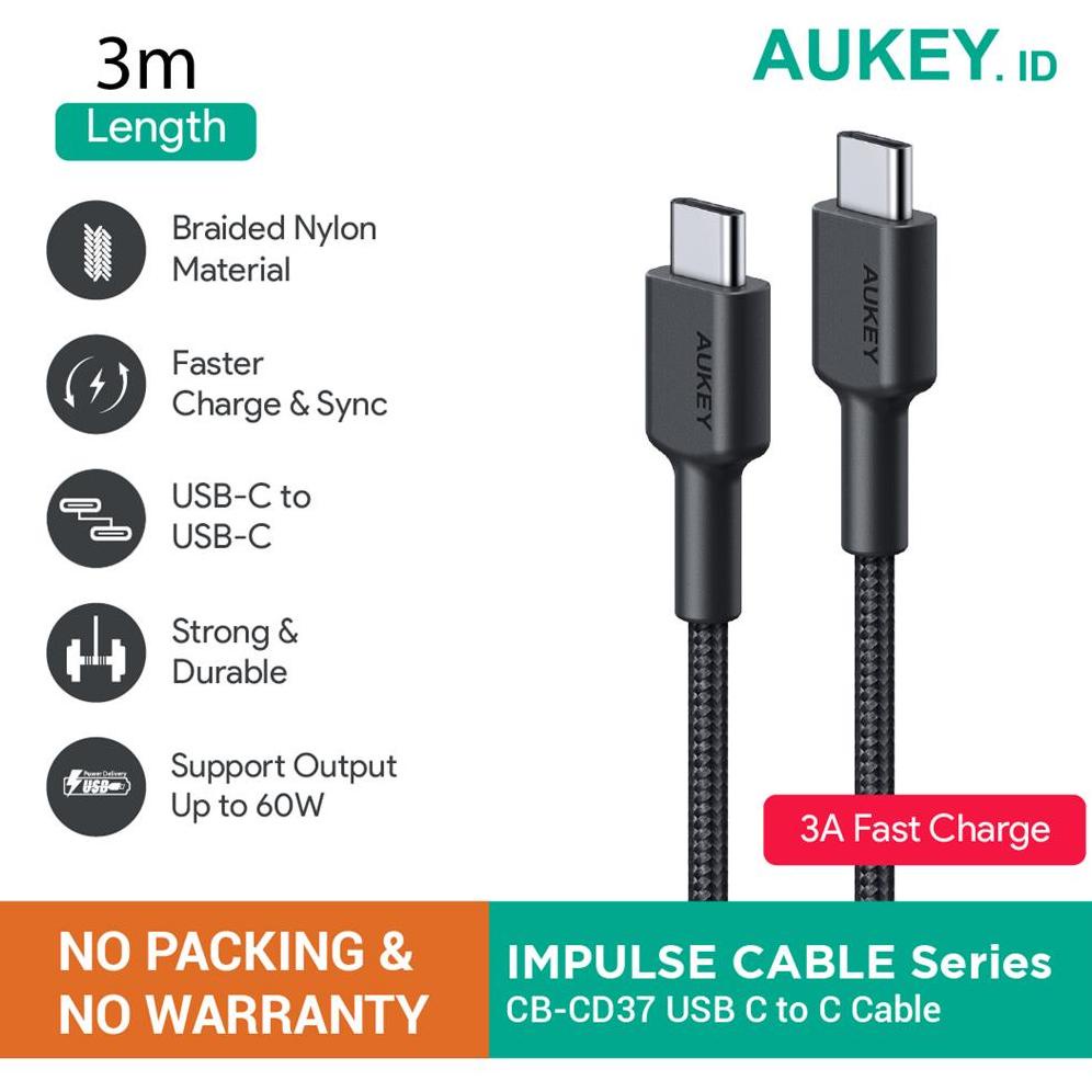 HARI INI KABEL AUKEY CB-CD37 USB C TO C 3A 3M (NO PACKING & NO WARRANTY)