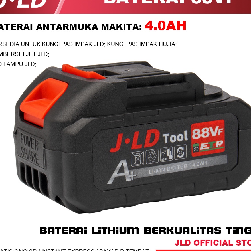 ❁Paling Laris❁ JLD bor baterai 88VF  - 4.0Ah BATERAI MESIN BOR BY JLD - BATERAI CORDLESS Kompatibel dengan produk JLD Baterai antarmuka Makita