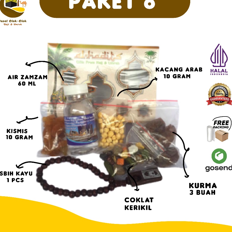 

PXXZ0928 GROSIR Paket 8 oleh oleh haji dan umroh air zamzam ori + Coklat krikil + Tasbih kayu