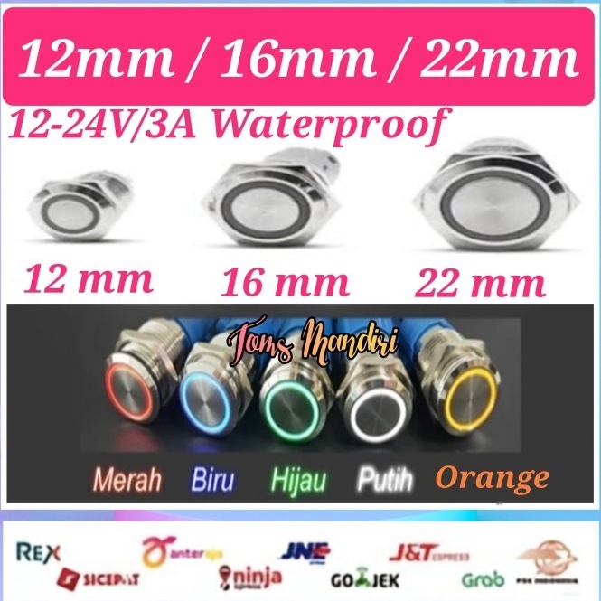 45 Saklar LED Stainless Tombol Riset / Klakson 12/16/22MM 3A 12-24V mzq0s