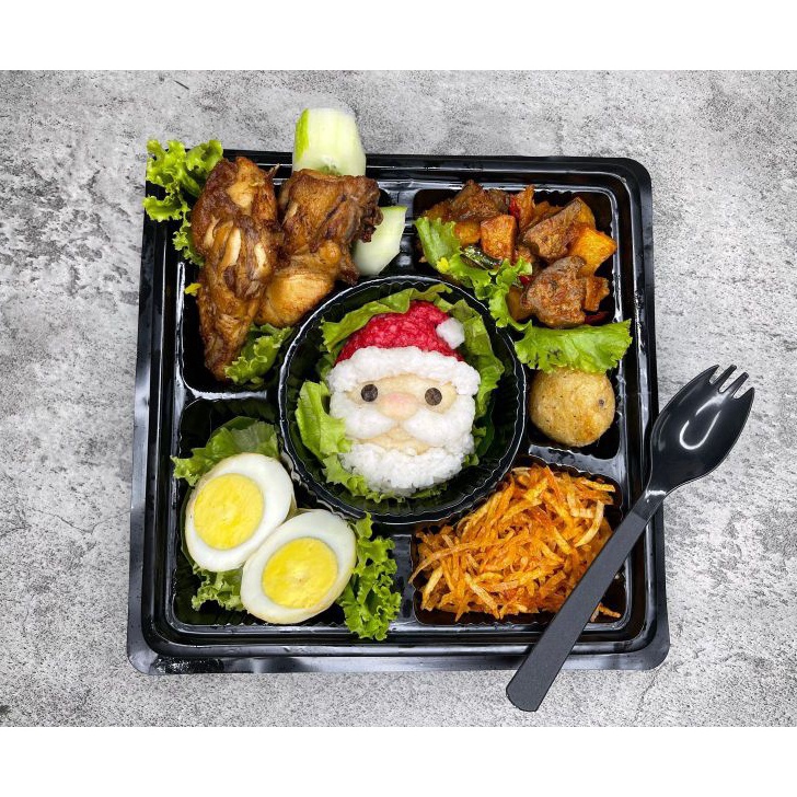 ✤Termurah✤ Mika Bento  kotak Sekat 6 isi 30set+Sendok 2in+Tutupan