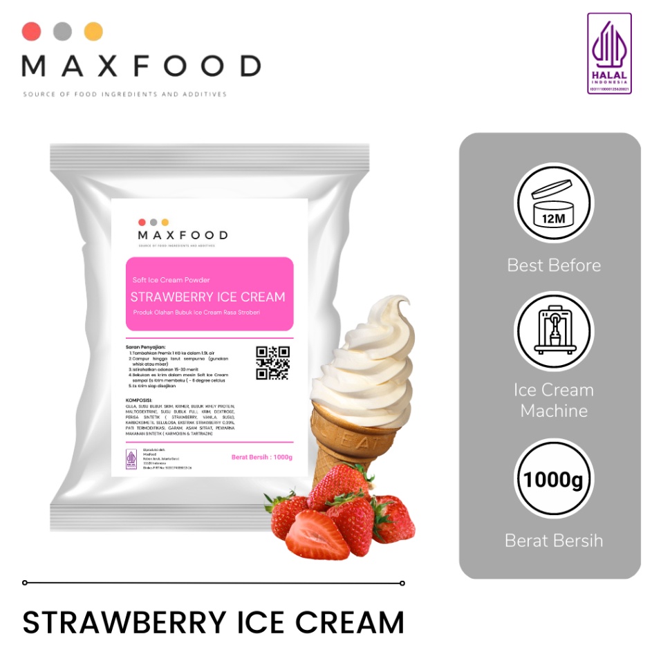 

QCKQ7195 TERMURAH 1 KG STRAWBERRY SOFT SERVE ICE CREAM / BUBUK ES KRIM STROBERI