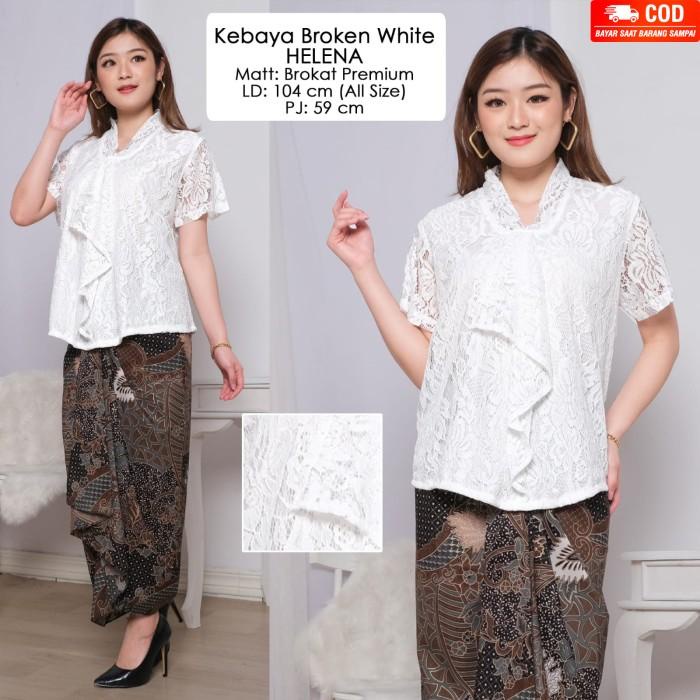 ATASAN KEBAYA BRUKAT MODERN LENGAN PENDEK WARNA PUTIH ELEGAN MEWAH