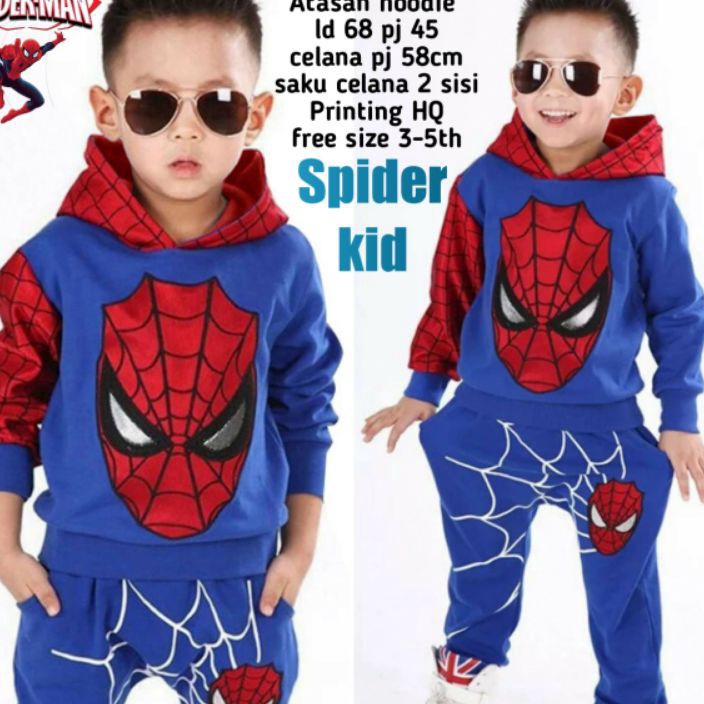 Restock setelan spider kid / sweater anak 3-8 tahun/setelan cowok cewek /kostum karakter spiderman k