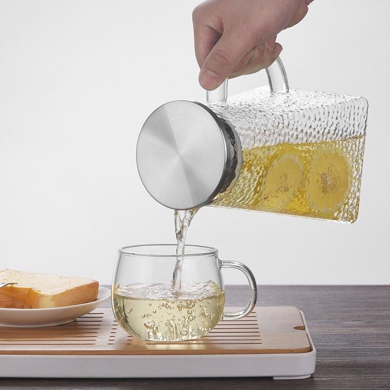 Kj - Square Borosillicate Teapot Glass / Teko Kaca Tahan Panas Bening Transparan / Teko Kaca Teh