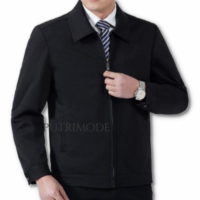 Terlaris Pm Jasket Pria Hitam Polos/Jas Resleting/Blezer Formal Kantor /Santri