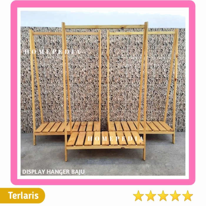 Terlaris Display Kayu Rak Hanger Baju / Rak Baju Gantung Kayu Stand