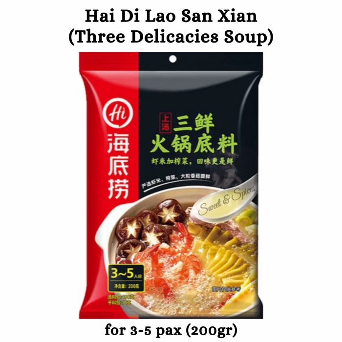 

Terlaris Haidilao San Xian Three Delicacies Soup Hotpot Seasoning Hai Di Lao