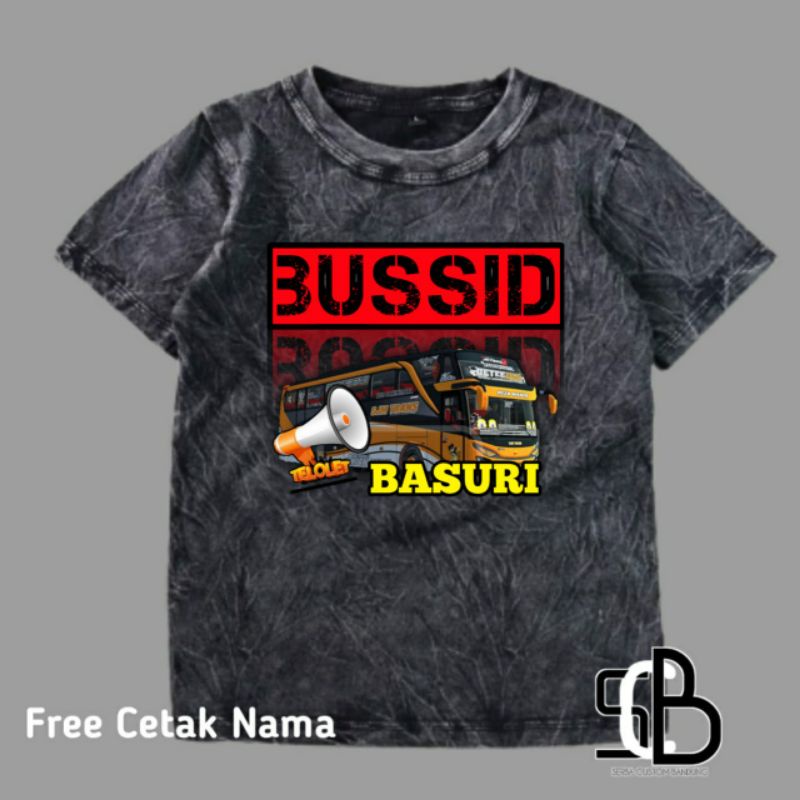 Kaos Anak Washed Bussid Basuri Bus Mania DLL Free Cetak Nama