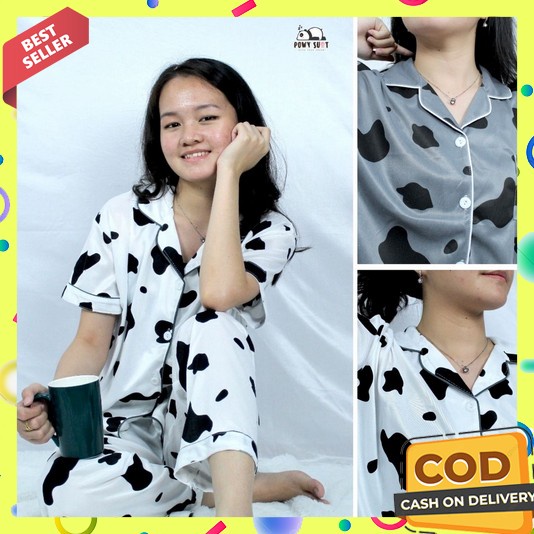 Piyama Wanita Lengan Panjang Dewasa 2023 Pendek Korean Style Sleepwear Kemeja Piama Korea 2022 Polos