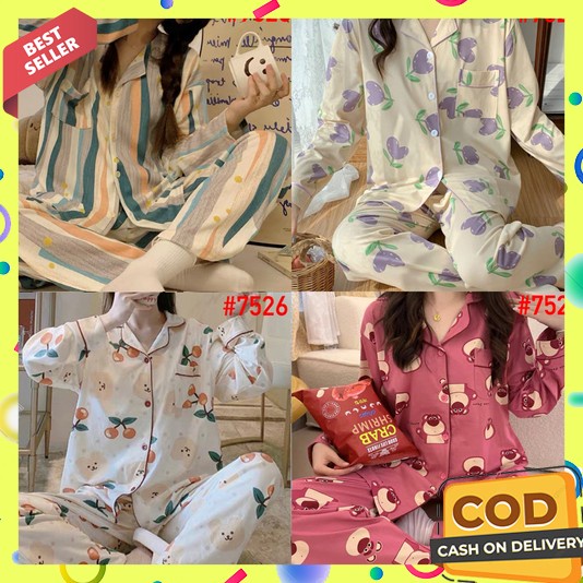 Piyama Wanita Lengan Panjang Dewasa 2023 Pendek Korean Style Sleepwears Setcelan Payama Tank Top Pej