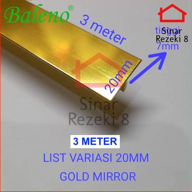 """] List Variasi T 20 mm GOLD MIRROR / Lis Aluminium Edging Penutup Celah