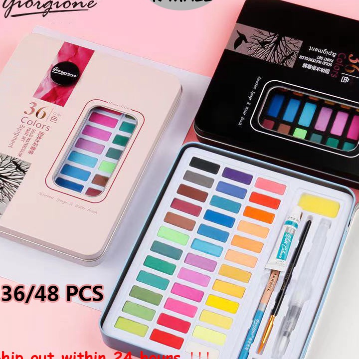 

➧Stock Banyak➤ Giorgione Cat Air Watercolor Set - 36/48 Warna Water Color Alat Cat Air Lukis Set (Termasuk kuas dan kertas gambar) F88 ✫